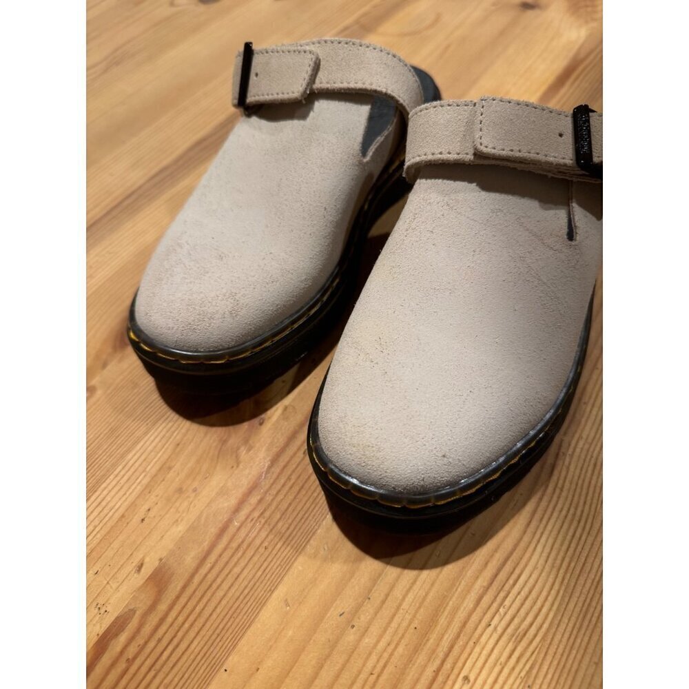 Dr. Martens Cream Suede Mule Clogs with Black Soles - Picture 3 of 6